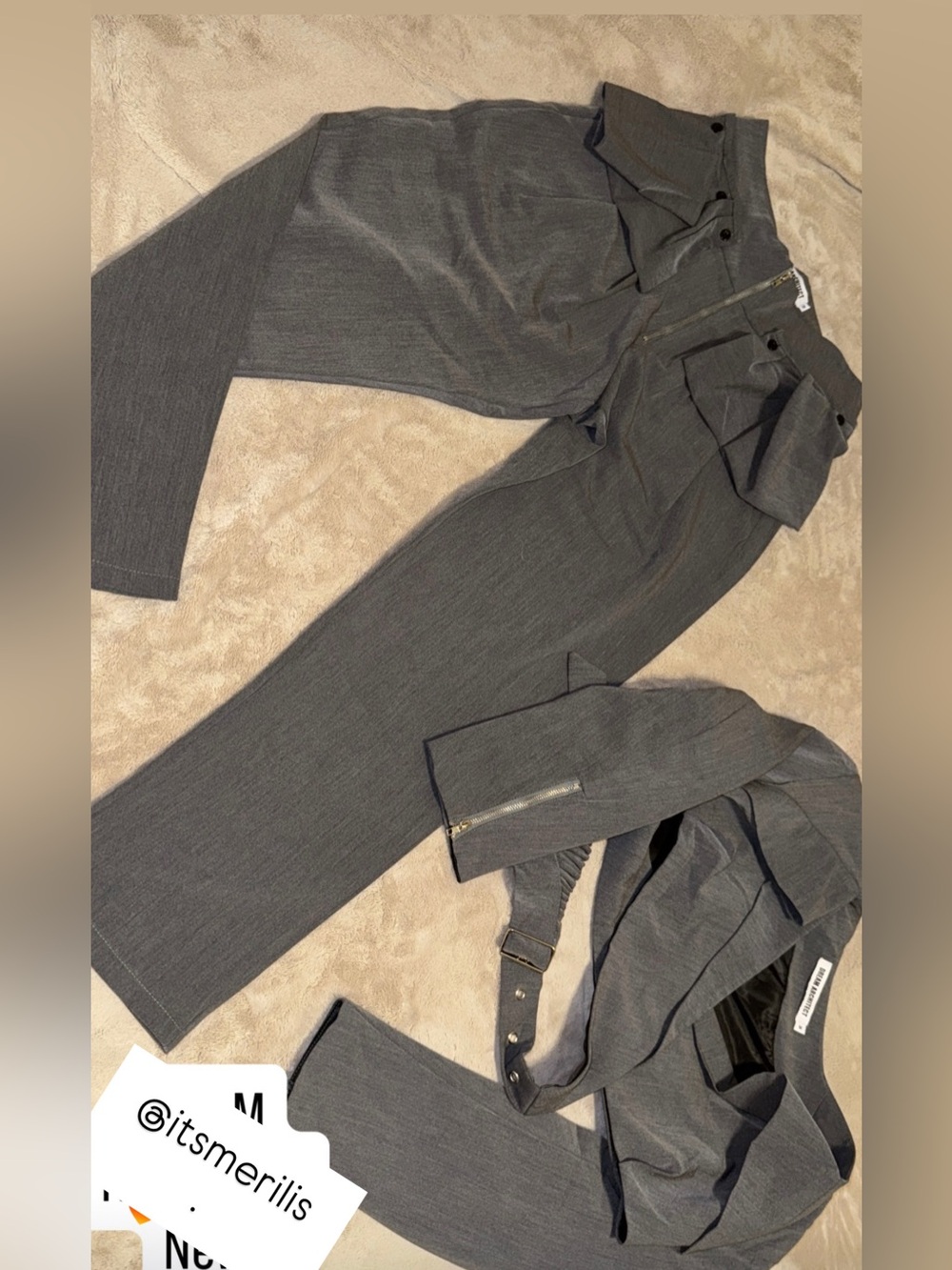 Women’s Charcoal Tailored Trouser Jumpsuit with Zipper Accents